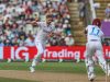 Chris Woakes of England celebrates the wicket of Kraigg Brathwaite of West Indies during Day Two of the Rothesay Test match England vs West Indies at Edgbaston, Birmingham, United Kingdom, 27th July 2024 — Photo by operations@newsimages.co.uk