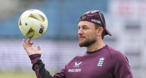 Brendon McCullum head coach of England spinning a football on his finger in the pre-game warm up session during the 1st Rothesay Test Match Day 5 England vs India at Headingley Cricket Ground, Leeds, United Kingdom, 24th June 2025 — Photo by operations@newsimages.co.uk